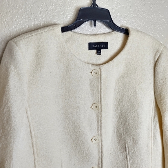 Talbots Cream Boiled Wool Blend Sweater Jacket Cardigan Blazer Size 14 - Picture 8 of 9